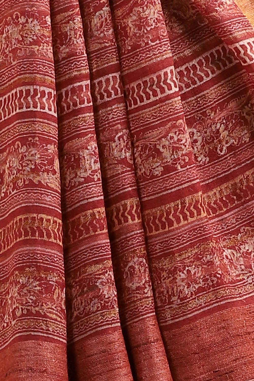 Red Pure Linen Printed Saree image number null