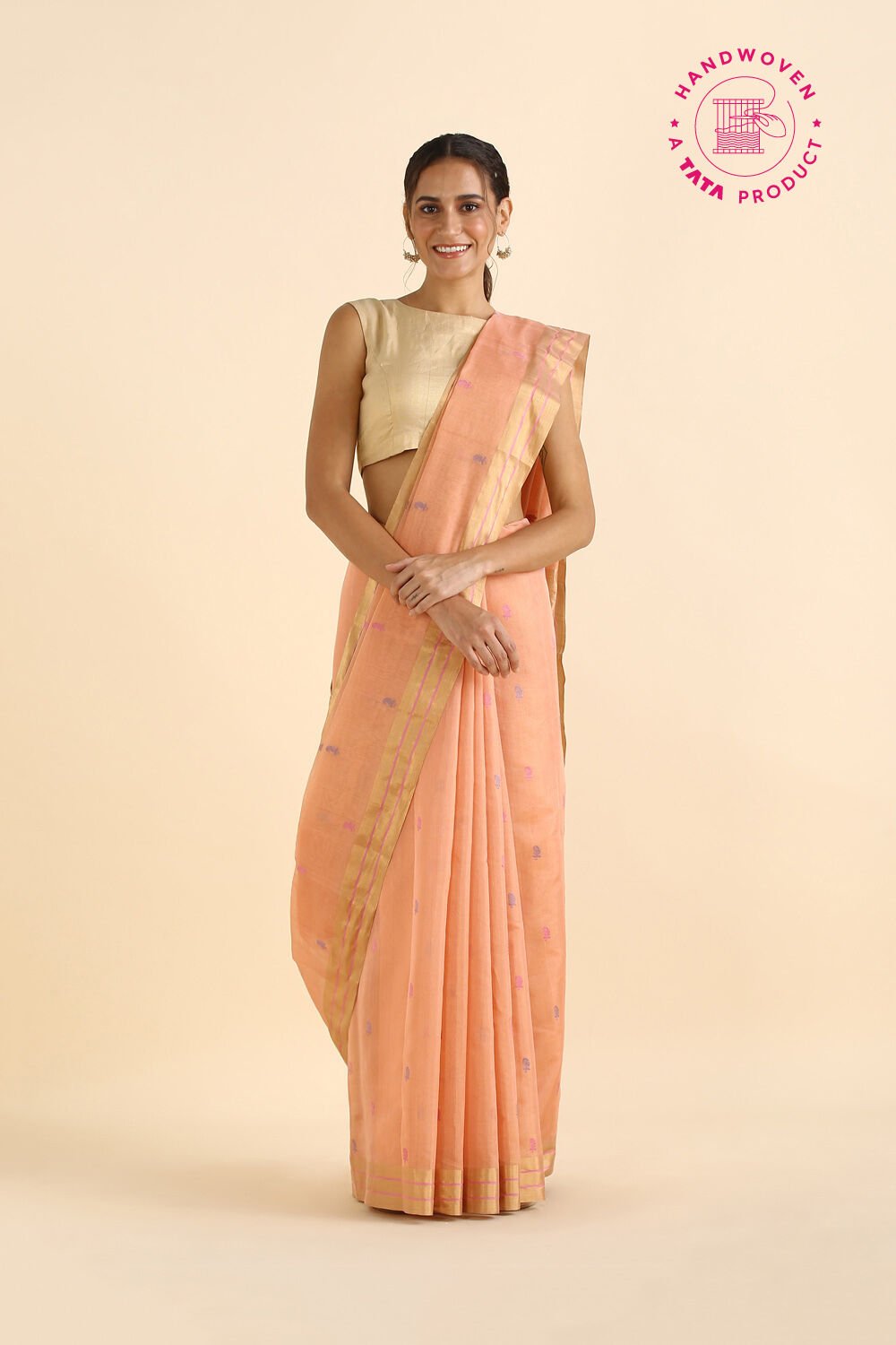 Light Pink Pure Cotton Tissue Chanderi Saree image number null