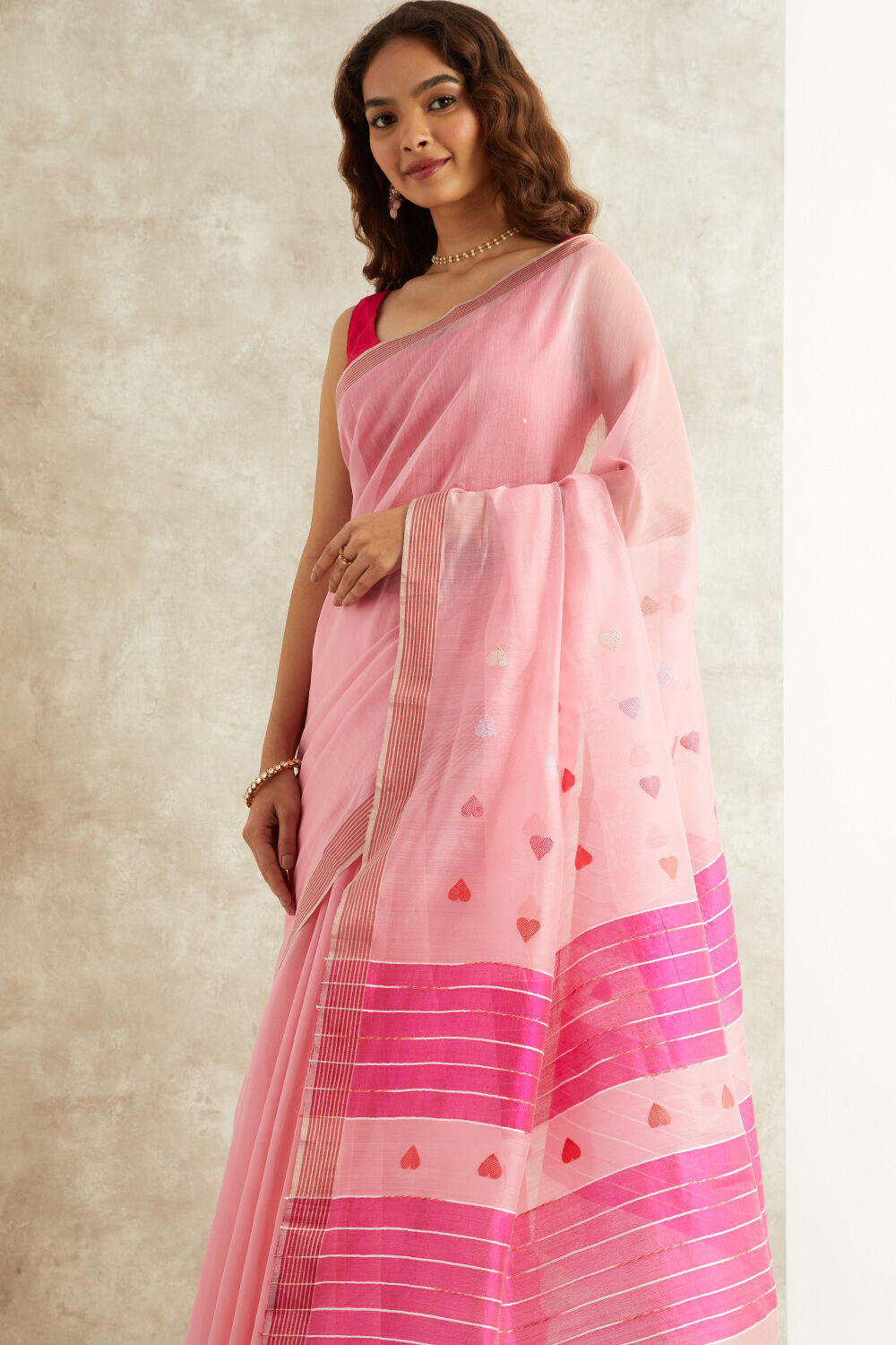 Pink Pure Silk Cotton Eknaliya Chanderi Saree image number null