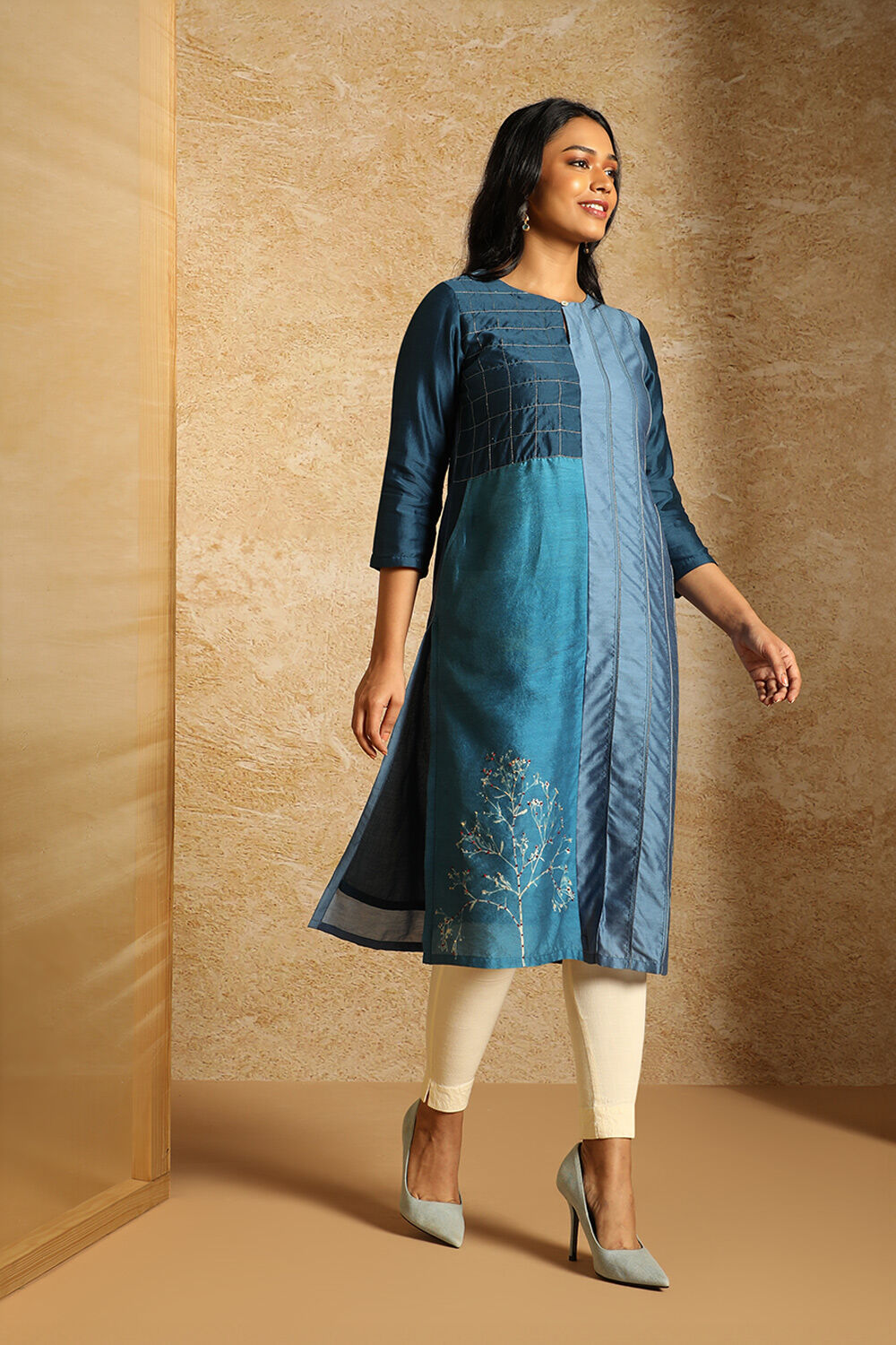 Blue Pure Silk Cotton Cyanotype Kurta image number null