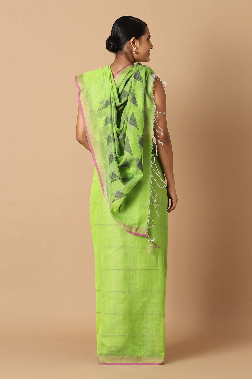 Light Green Pure Silk Cotton Bengal Saree image number null
