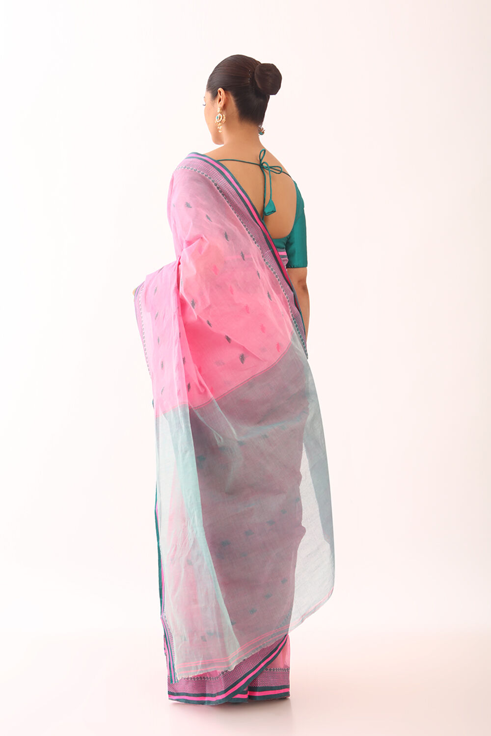 Pink Woven Pure Cotton Bengali Saree image number null