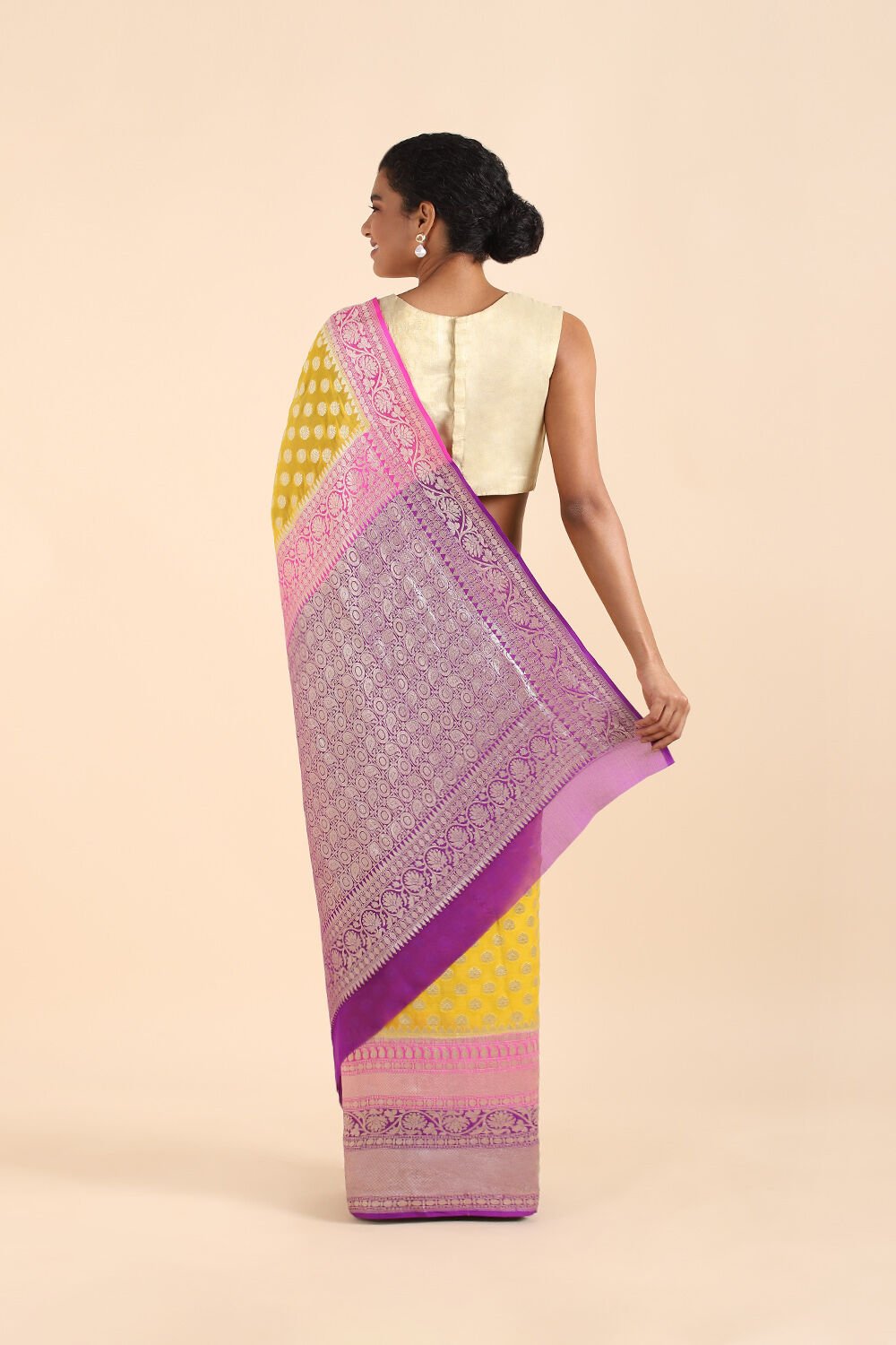 Yellow Pure Georgette Banarasi Saree image number null