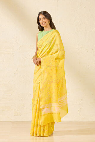 Yellow Bagru Screen Printed Pure Silk Cotton Saree thumbnail image number null