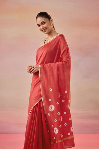 Red Gujarat Pure Silk Cotton Mukaish Saree thumbnail image number null