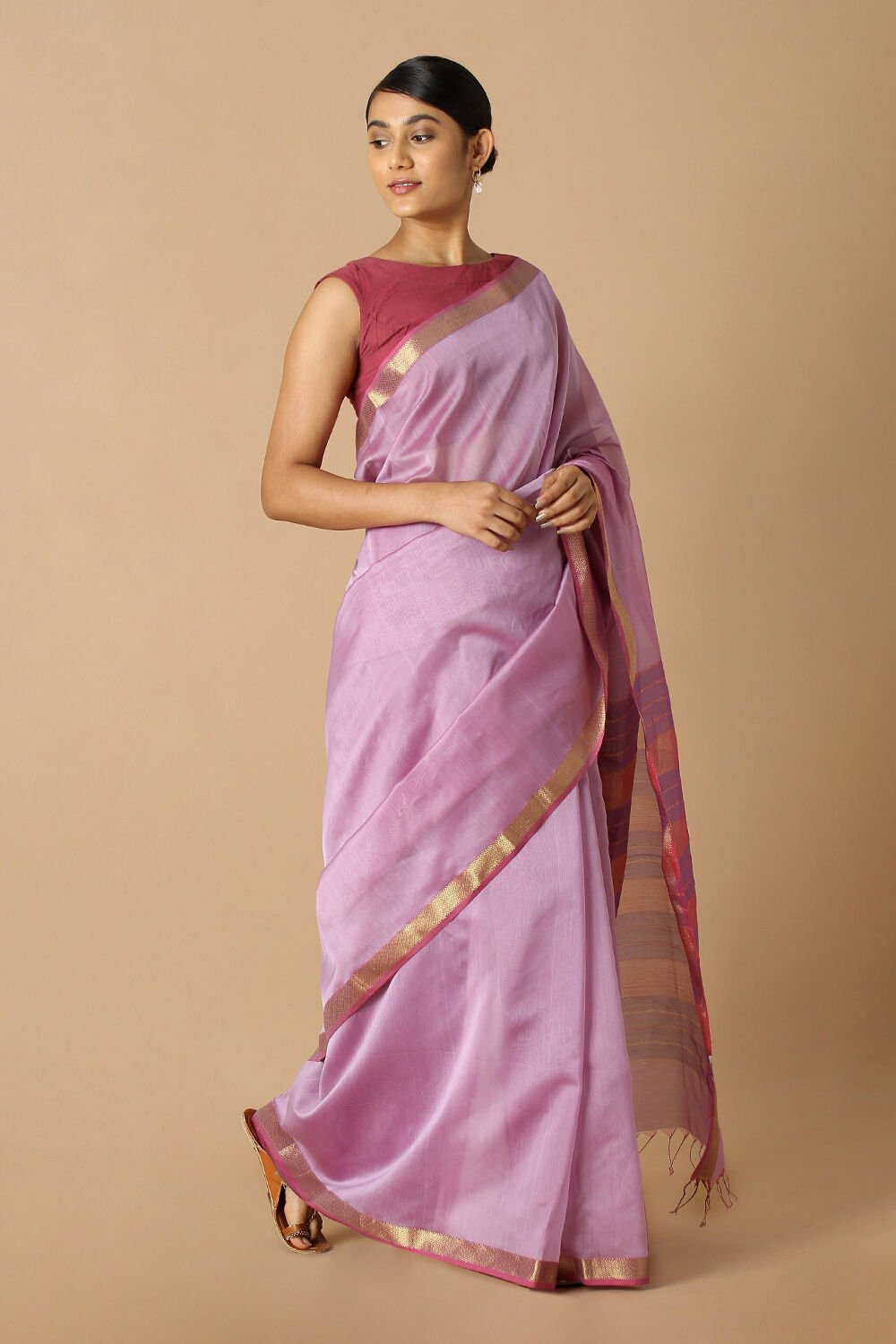 Violet Pure Silk Cotton Maheswari Saree image number null