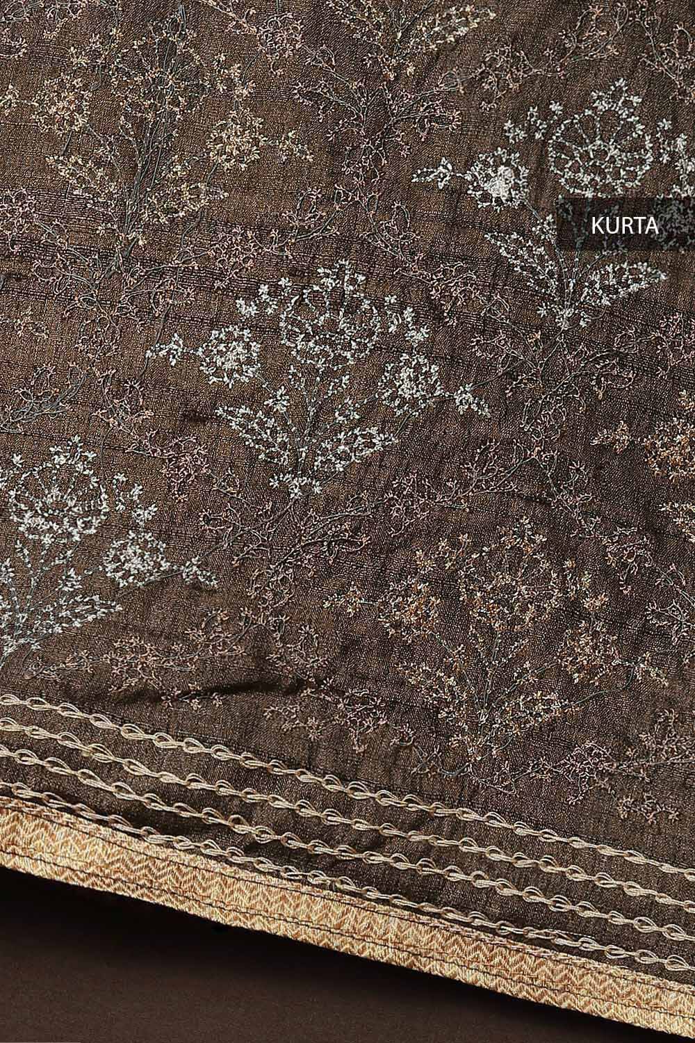 Brown Tussar Embroidered Unstitched Suit Set image number null