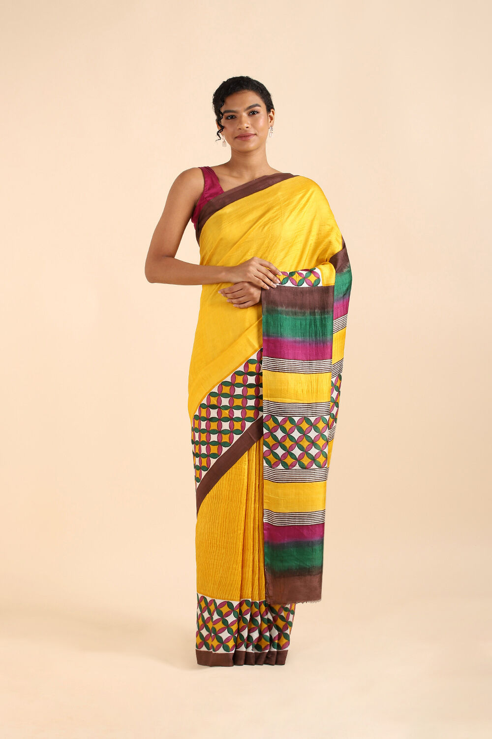 Yellow Pure Silk Printed Saree image number null