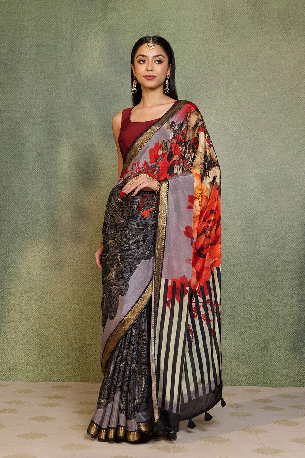 Black Printed Pure Viscose Saree image number null