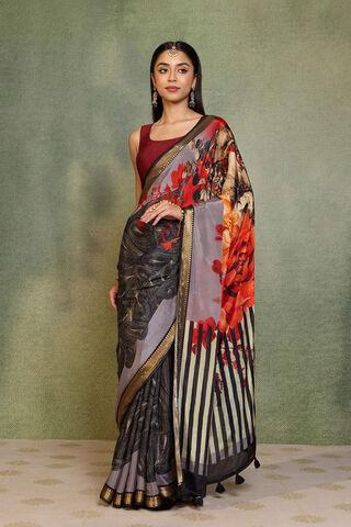 Black Printed Pure Viscose Saree thumbnail image number null