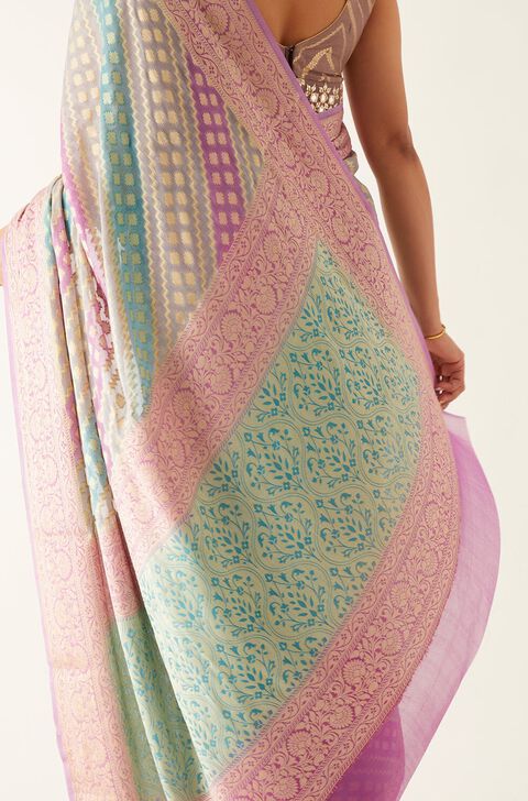 Multicolored Pure Georgette Banarasi Brocade Saree