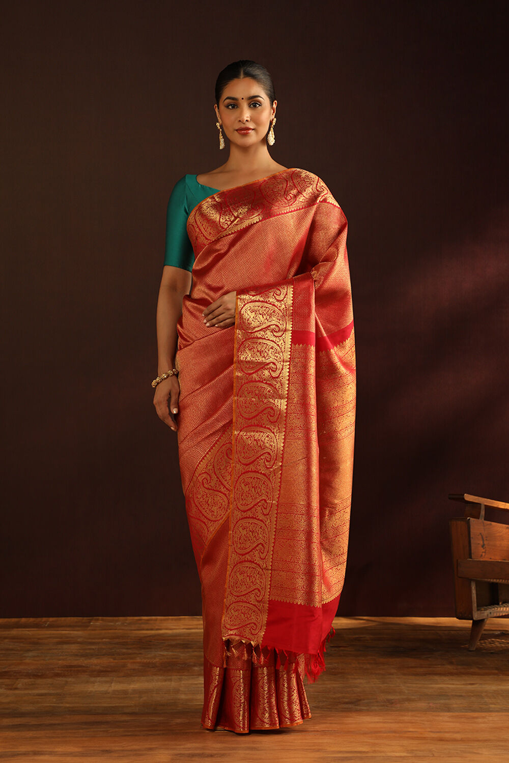 Red Woven Pure Silk Kanjivaram Saree image number null