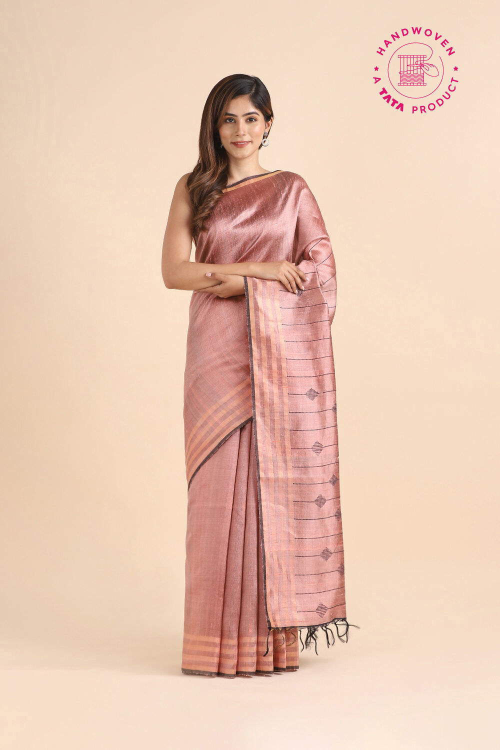 Light Pink Pure Tussar Silk Bhagalpuri Saree image number null