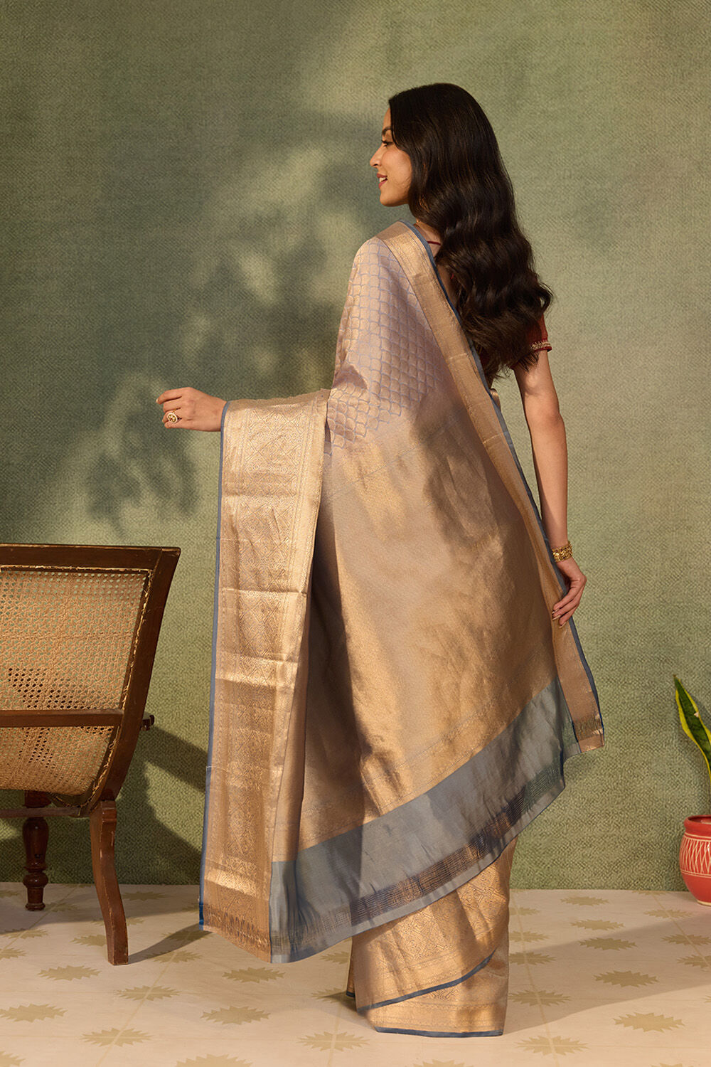 Light Blue Woven Kanjivaram Inspired Design Silk Viscose Saree image number null