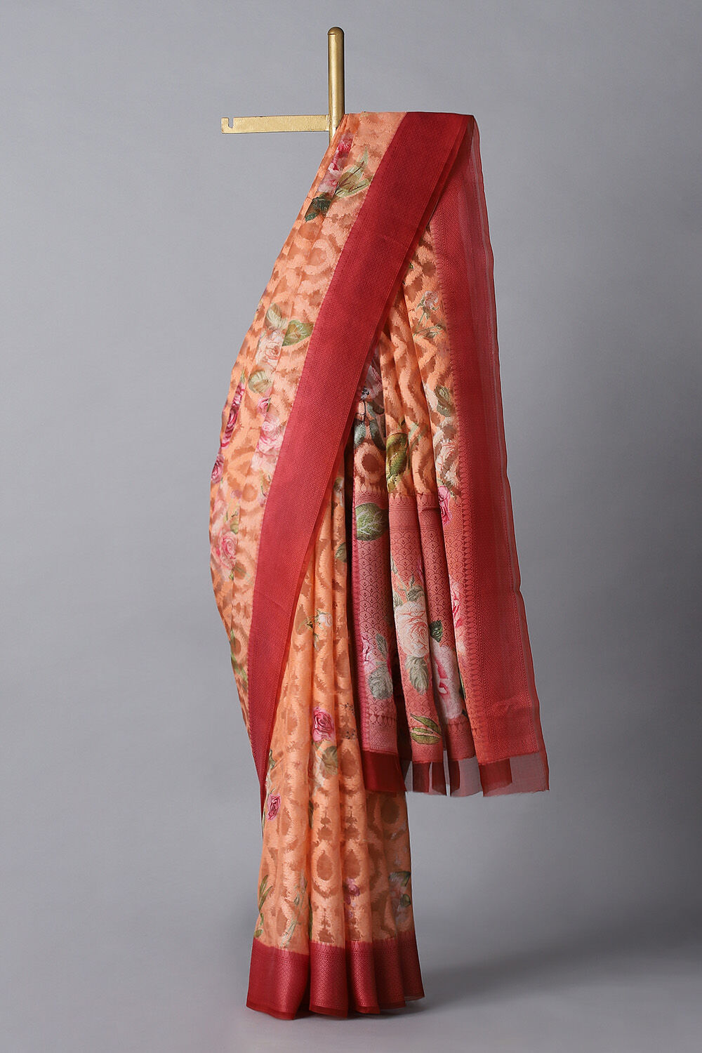 Orange Pure Organza Digital Printed Saree image number null