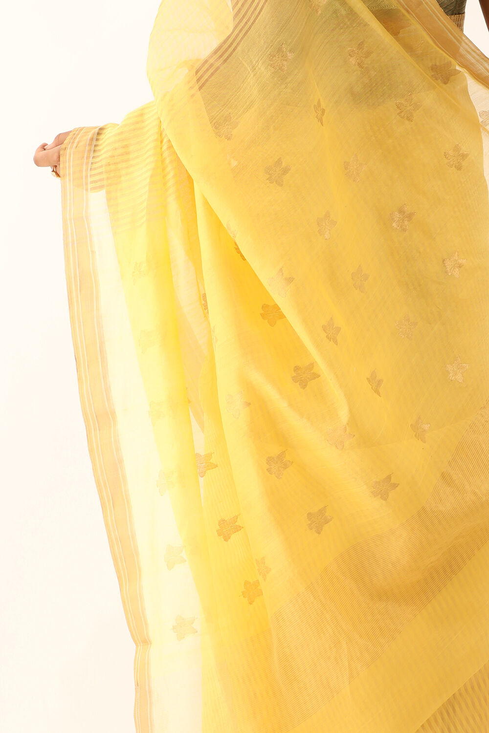 Yellow Pure Silk Tissue Woven Chanderi Saree image number null