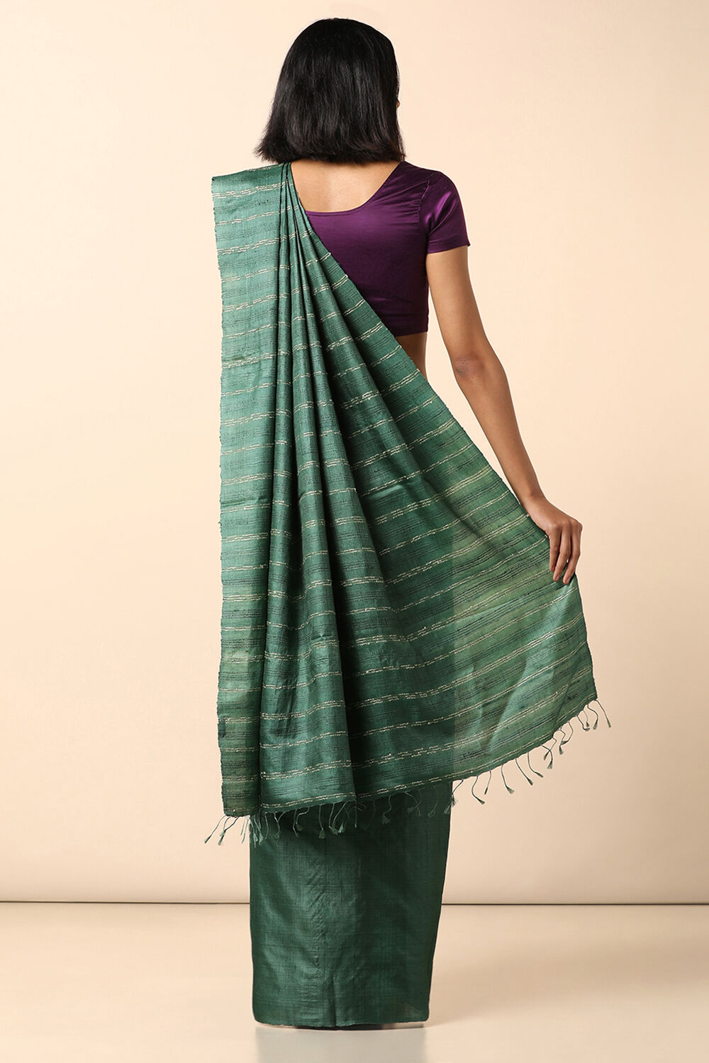 Green Pure Tussar Silk Woven Saree image number null