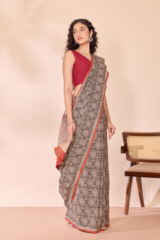Black Rajasthan Block Printed Pure Cotton Saree thumbnail image number null
