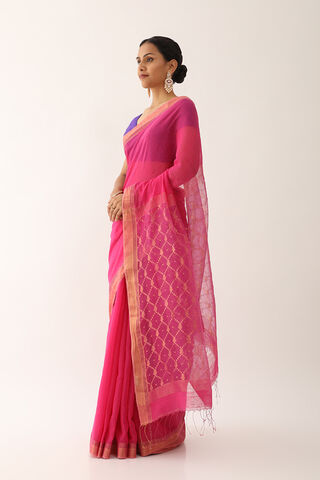 Pink Woven Pure Silk Cotton Bengali Saree image number