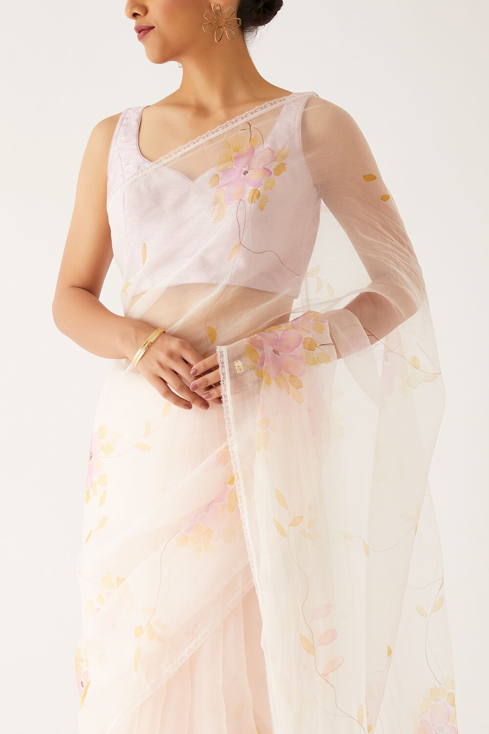 Light Pink Pure Organza Painted Saree image number null
