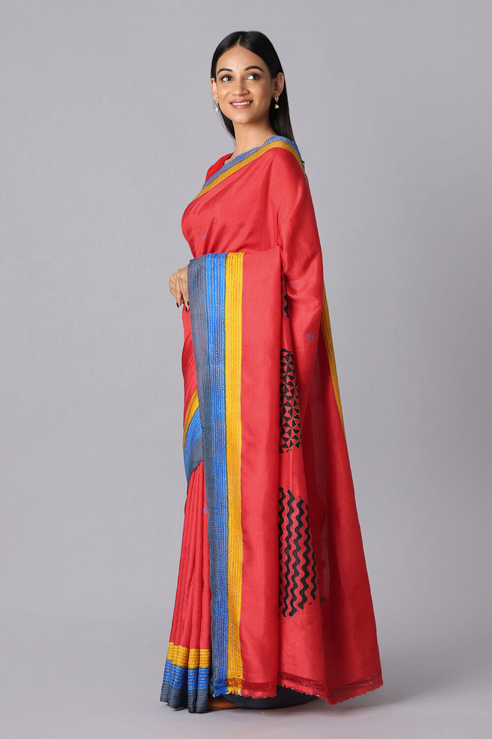 Red Pure Silk Hand Painted Saree image number null