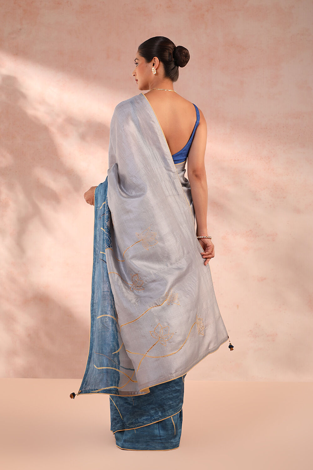Blue Hand Painted Pure Tussar Silk Saree image number null