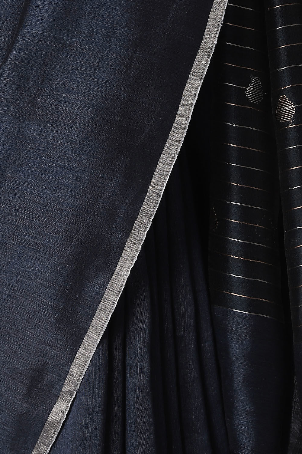 Dark Blue Pure Silk Linen Jamdani Saree image number null