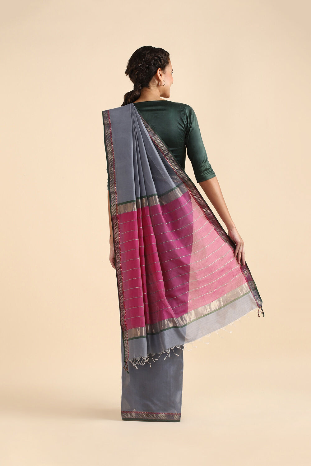 Grey Pure Silk Cotton Maheswari Saree image number null