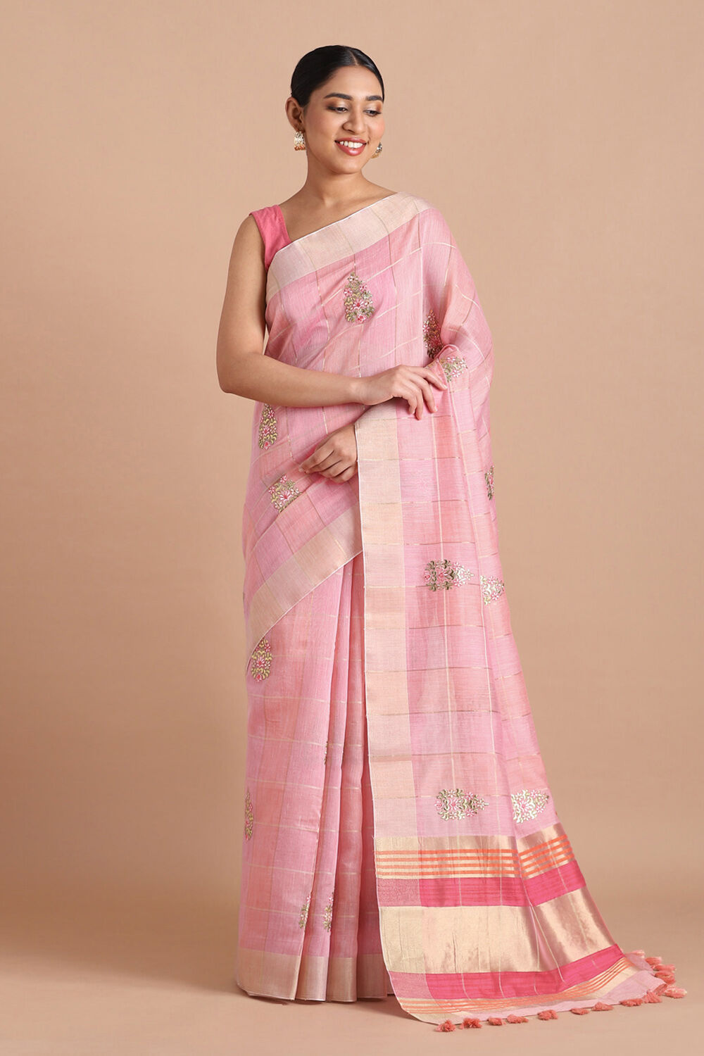 Pink Pure Embroidered Saree image number null