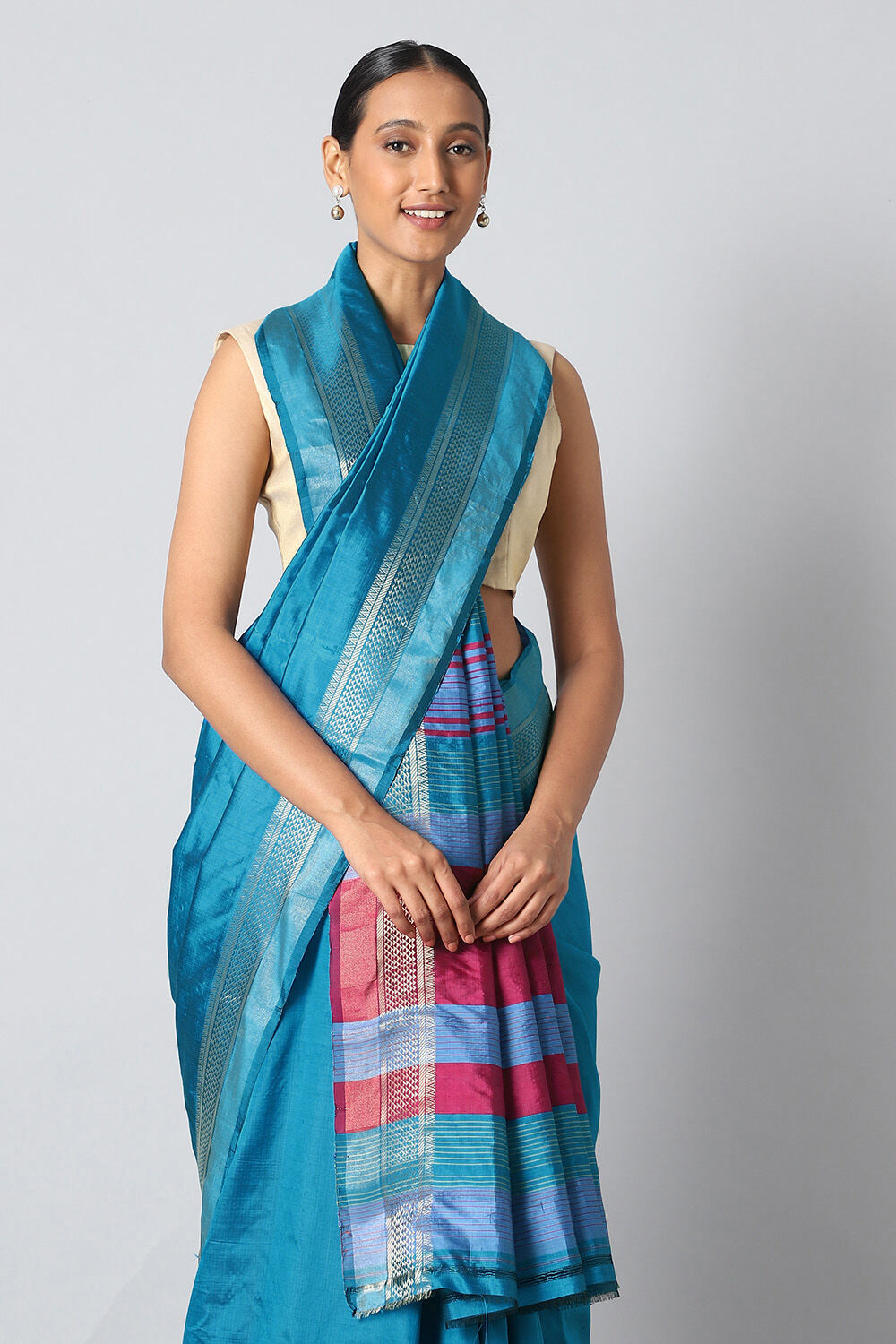 Blue Pure Silk Woven Saree image number null