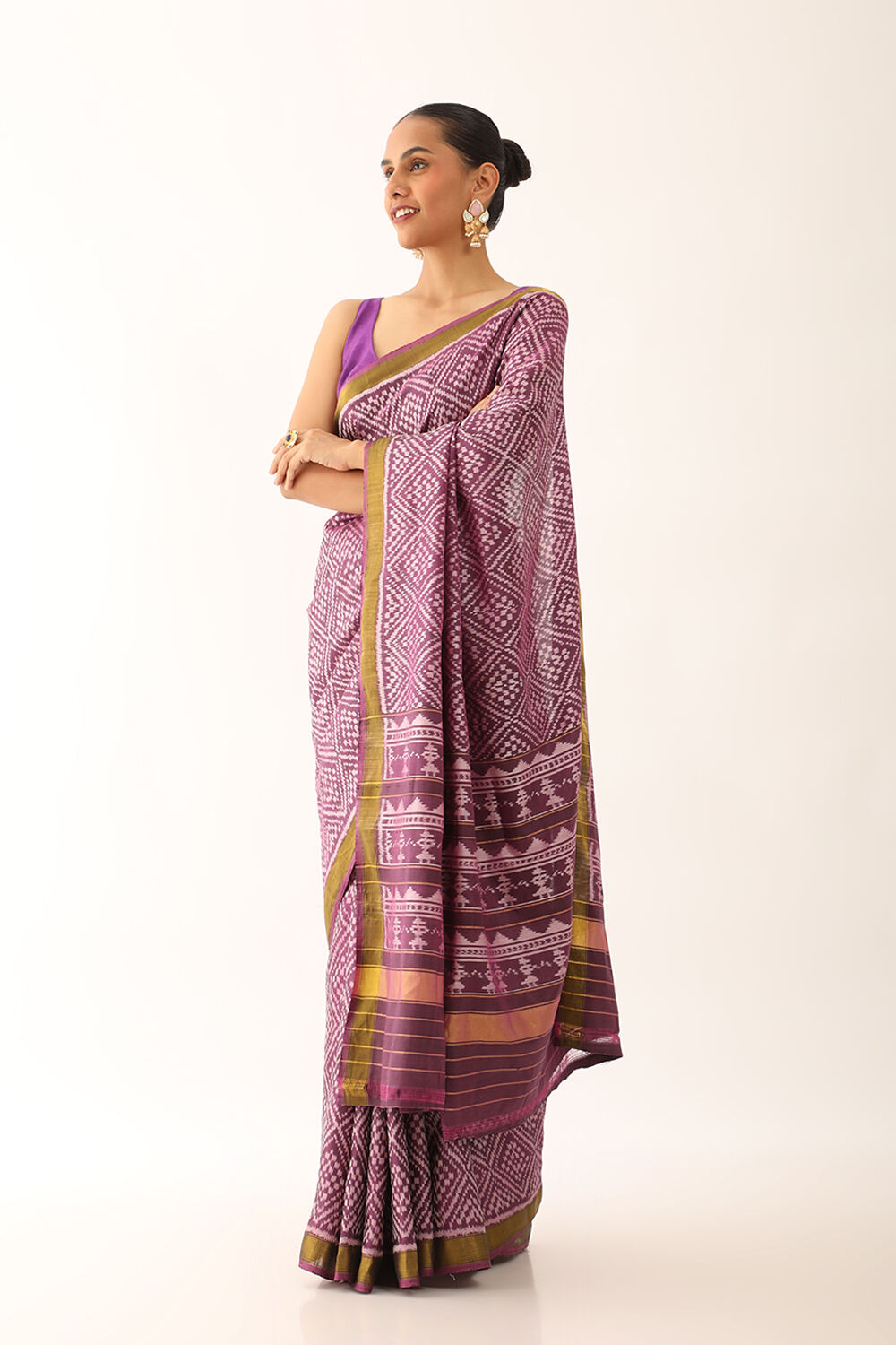 Purple Pure Silk Ikat Patola Saree image number null