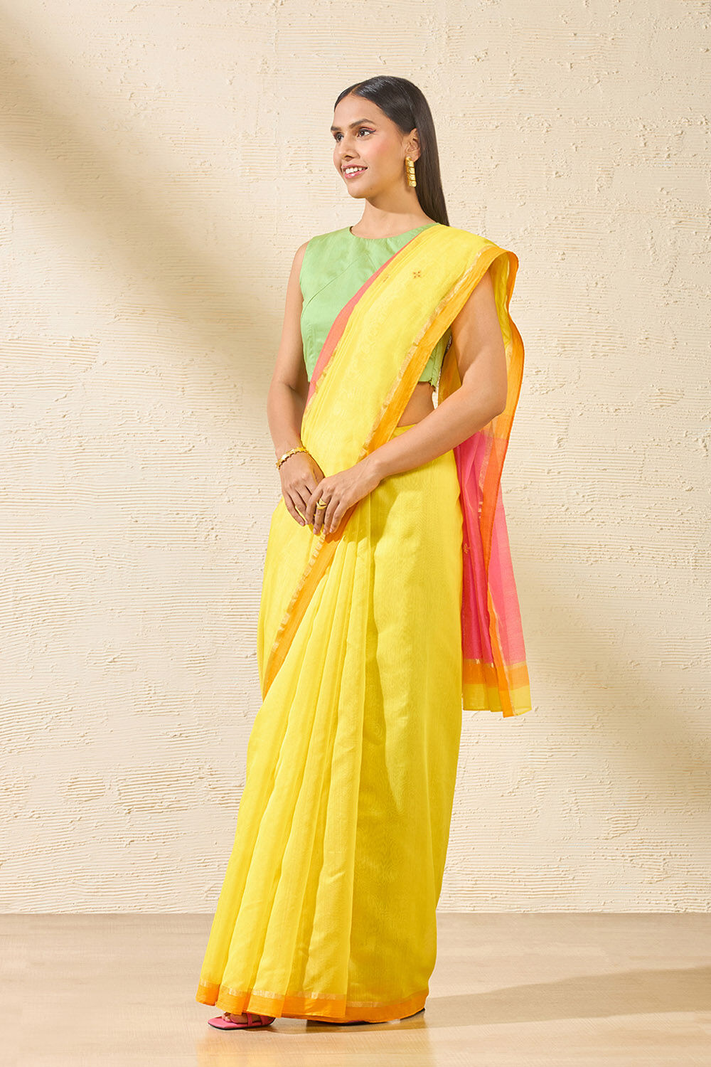 Light Yellow Embroidered Pure Silk Cotton Chanderi Saree image number null