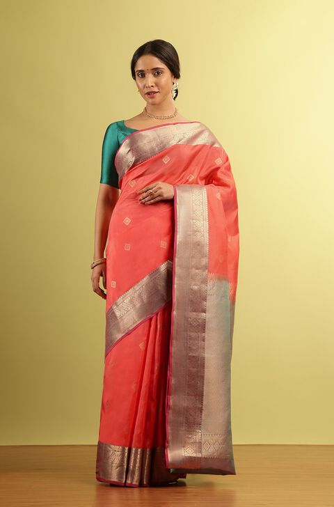 Orange Woven Silk Viscose Saree