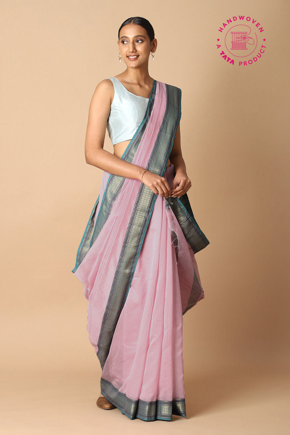 Pink Pure Silk Cotton Maheswari Saree image number null
