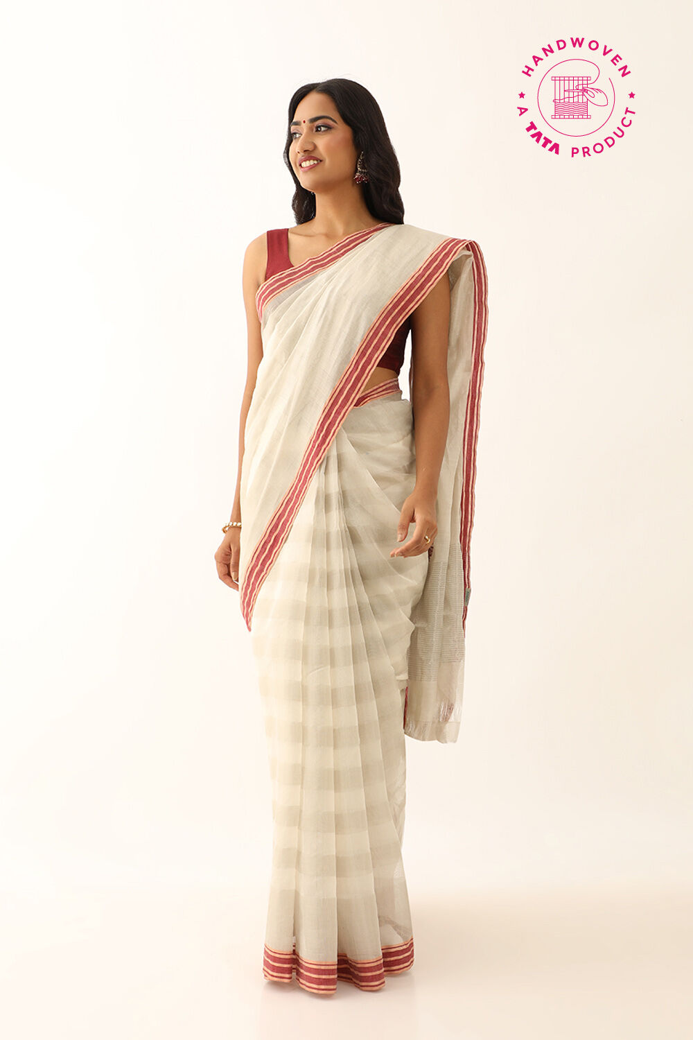 Off White Pure Silk Cotton Woven Chanderi Saree image number null