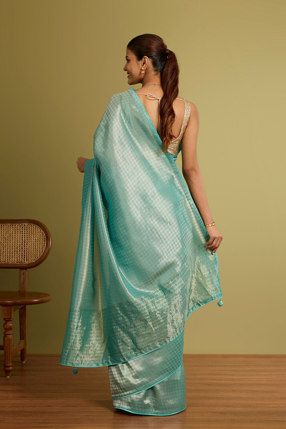 Light Blue Woven Viscose Tissue Saree image number null
