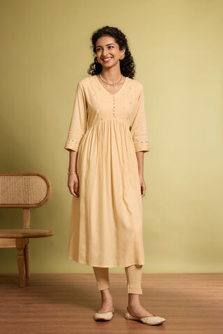 Off White Viscose Embroidered Kurta thumbnail image number null