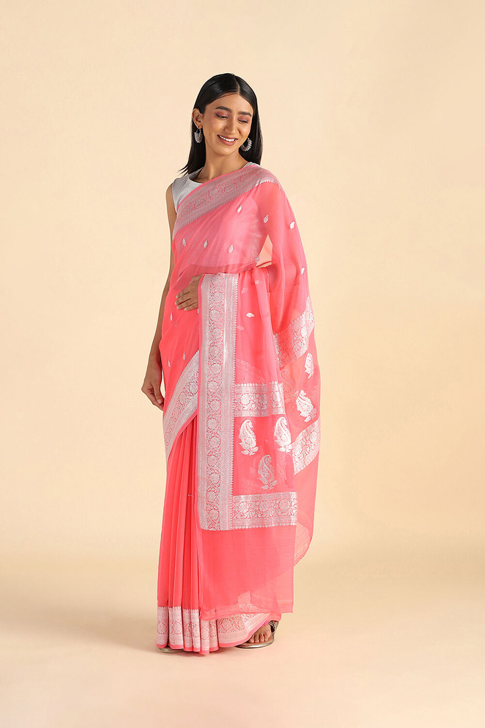 Light Orange Handwoven Banarasi Pure Georgette Saree image number null