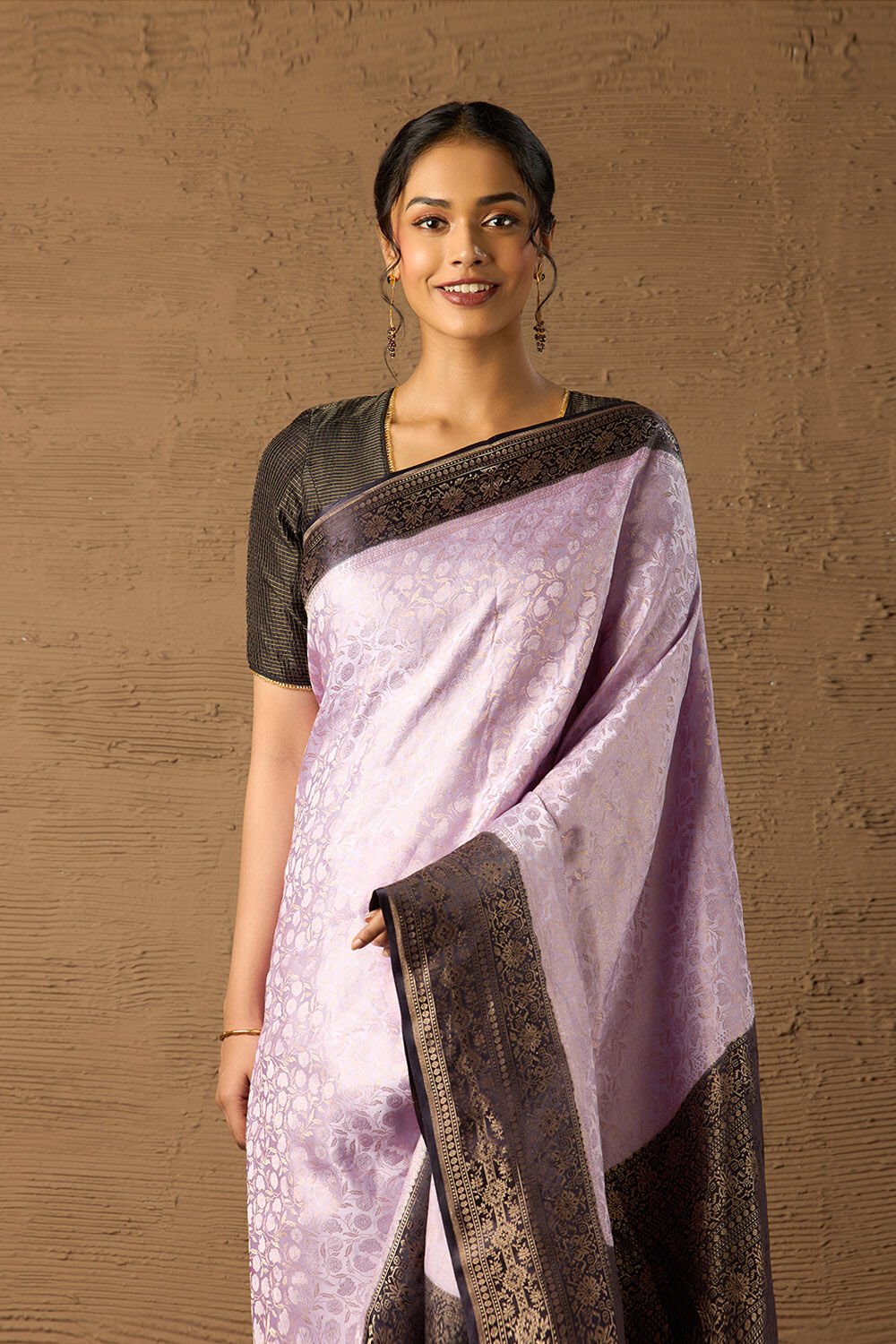 Violet Pure Silk Tanchoi Banarasi Saree image number null