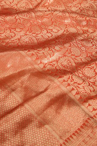 Orange Pure Silk Brocade Banarasi Saree thumbnail image number null