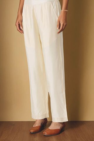 Off White Viscose Embroidered Trouser thumbnail image number null