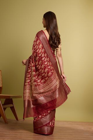 Dark Red Rajasthan Block Printed Pure Silk Cotton Saree thumbnail image number null