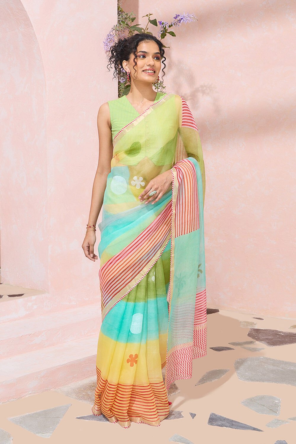 Multi Rajasthan Pure Silk Kota Printed Sanganeri Saree image number null