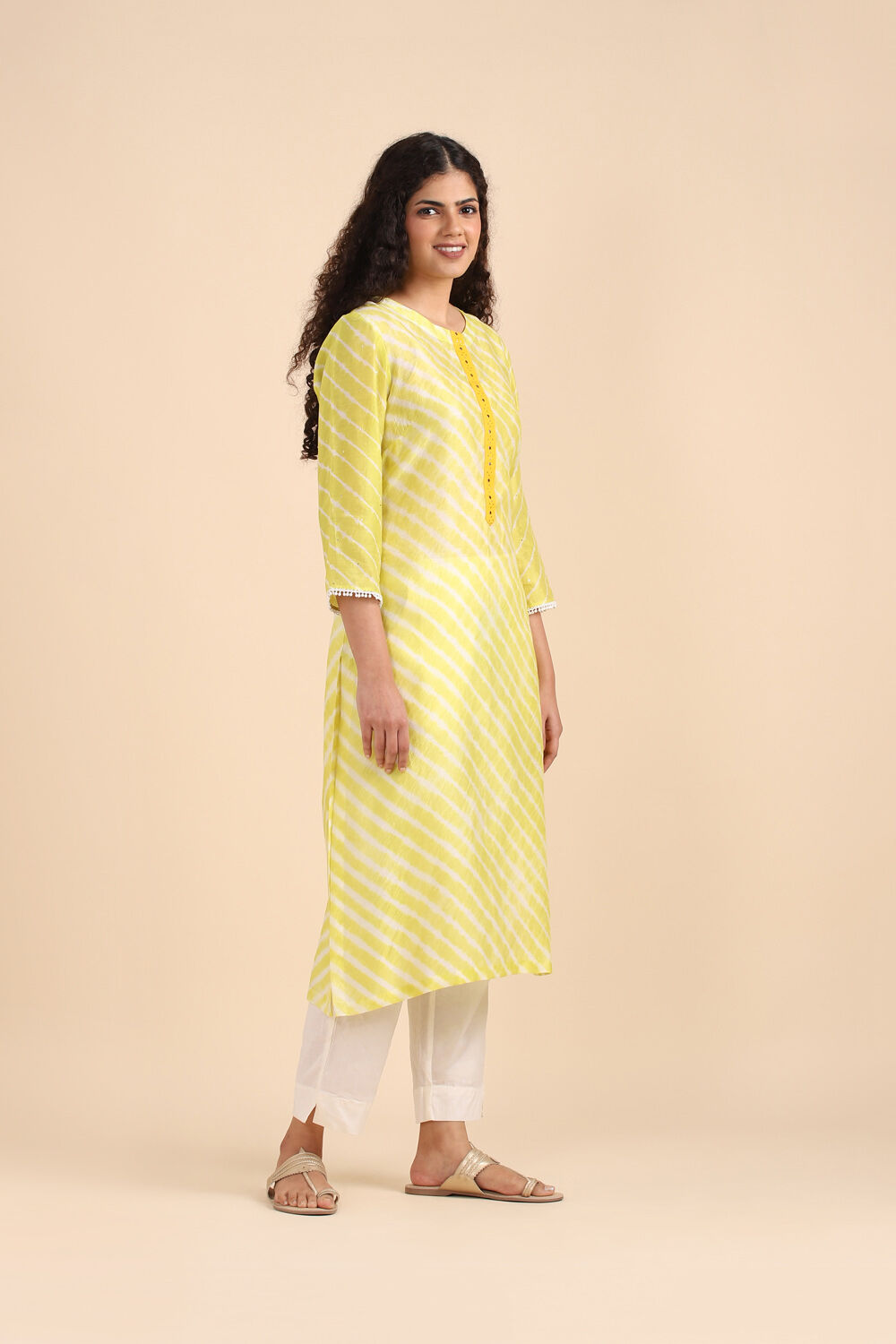 Light Green Silk Cotton Mukaish Work Kurta image number null