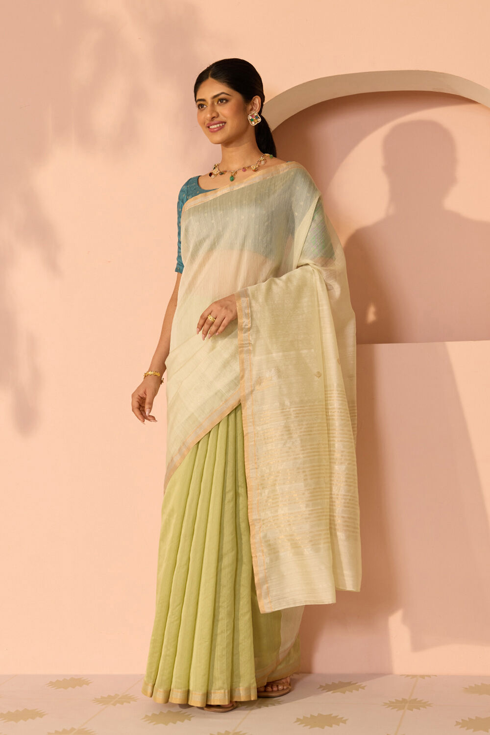 Light Green Woven Pure Silk Cotton Chanderi Saree image number null