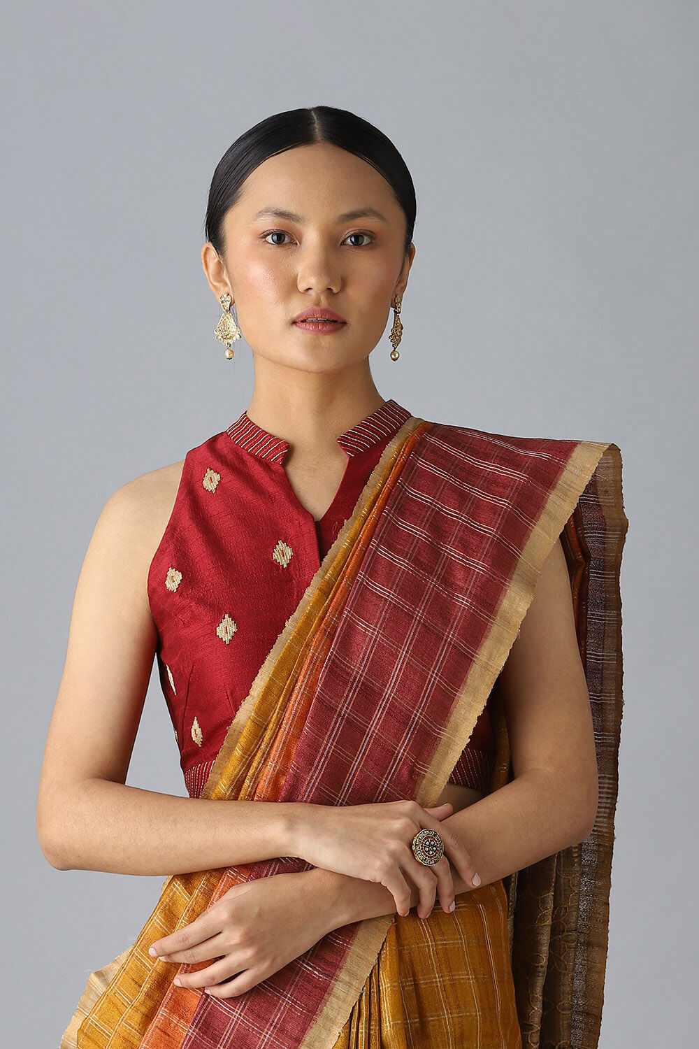 Dark Red Viscose Embroidered Blouse image number null