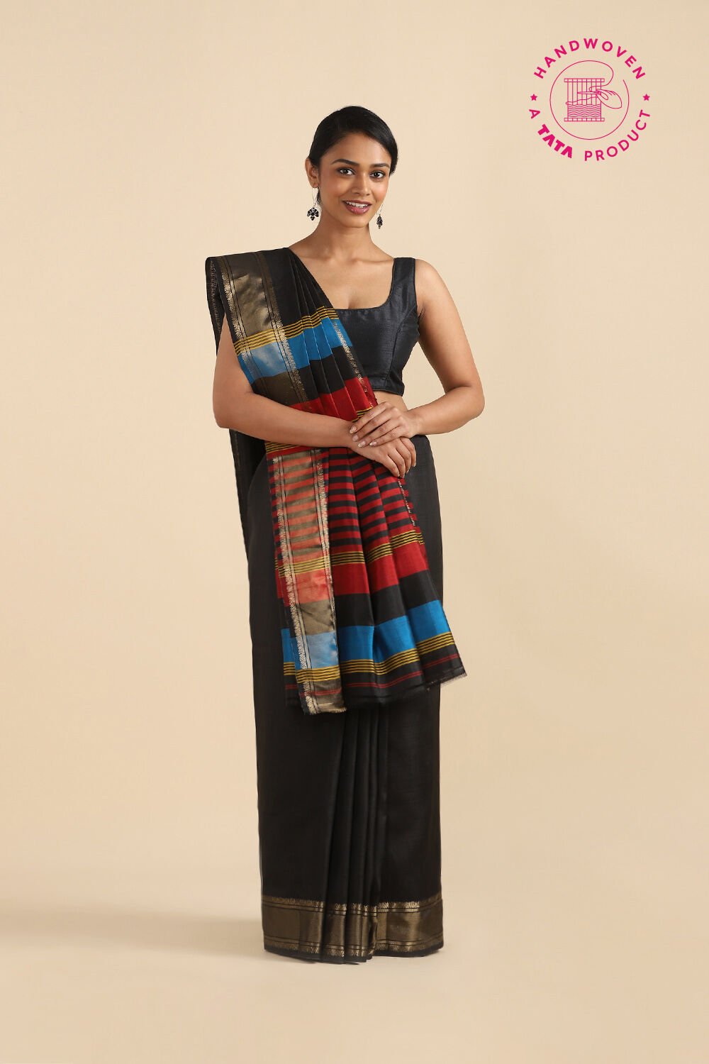 Black Pure Silk Woven Saree image number null