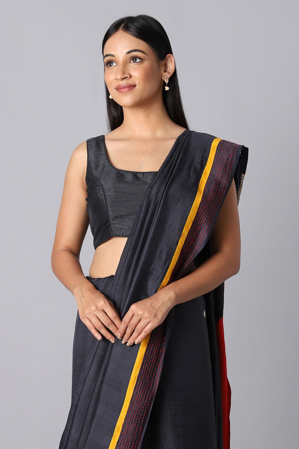Black Pure Silk Hand Painted Saree image number null