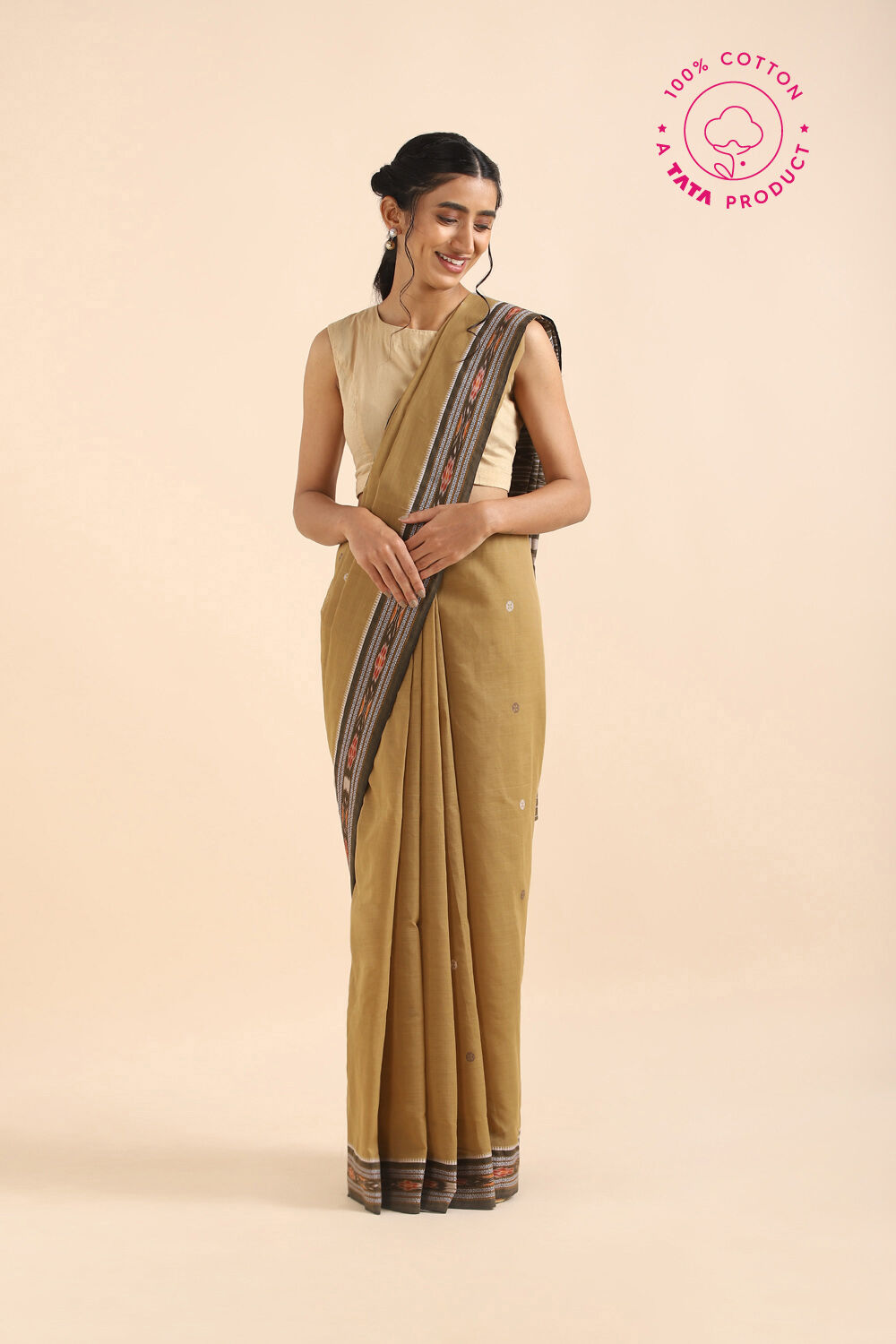 Beige Pure Cotton Odissa Ikat Saree image number null