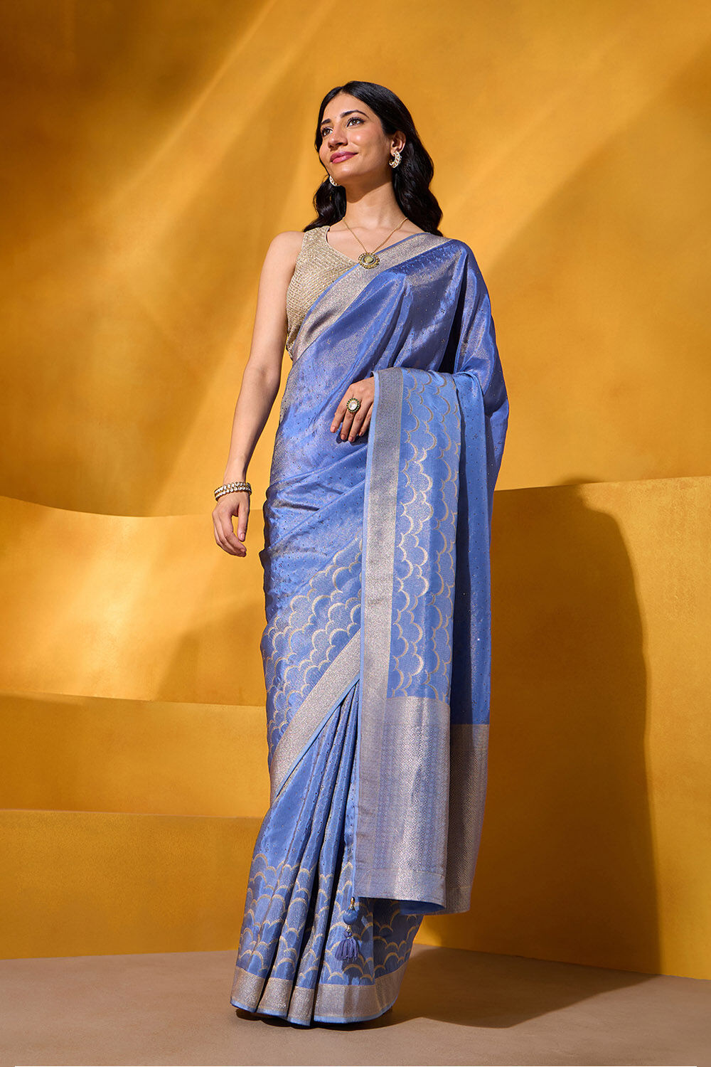 Blue Woven Viscose Tissue Saree image number null